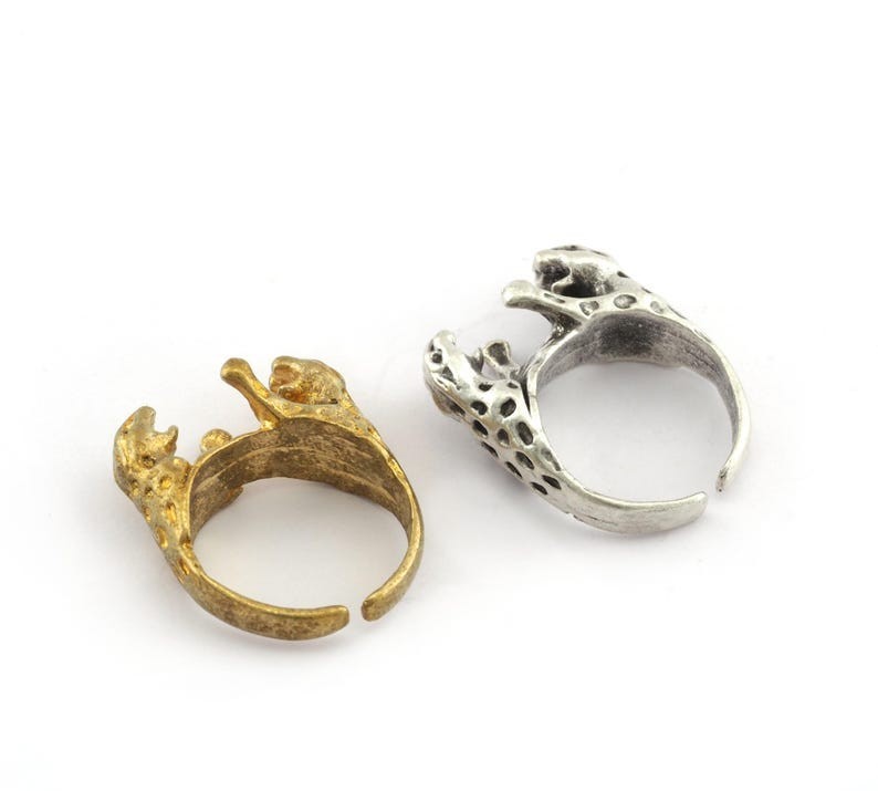 Leopard Cat Tiger Ring Adjustable Raw brass or Antique Silver (8.5US ) 2830
