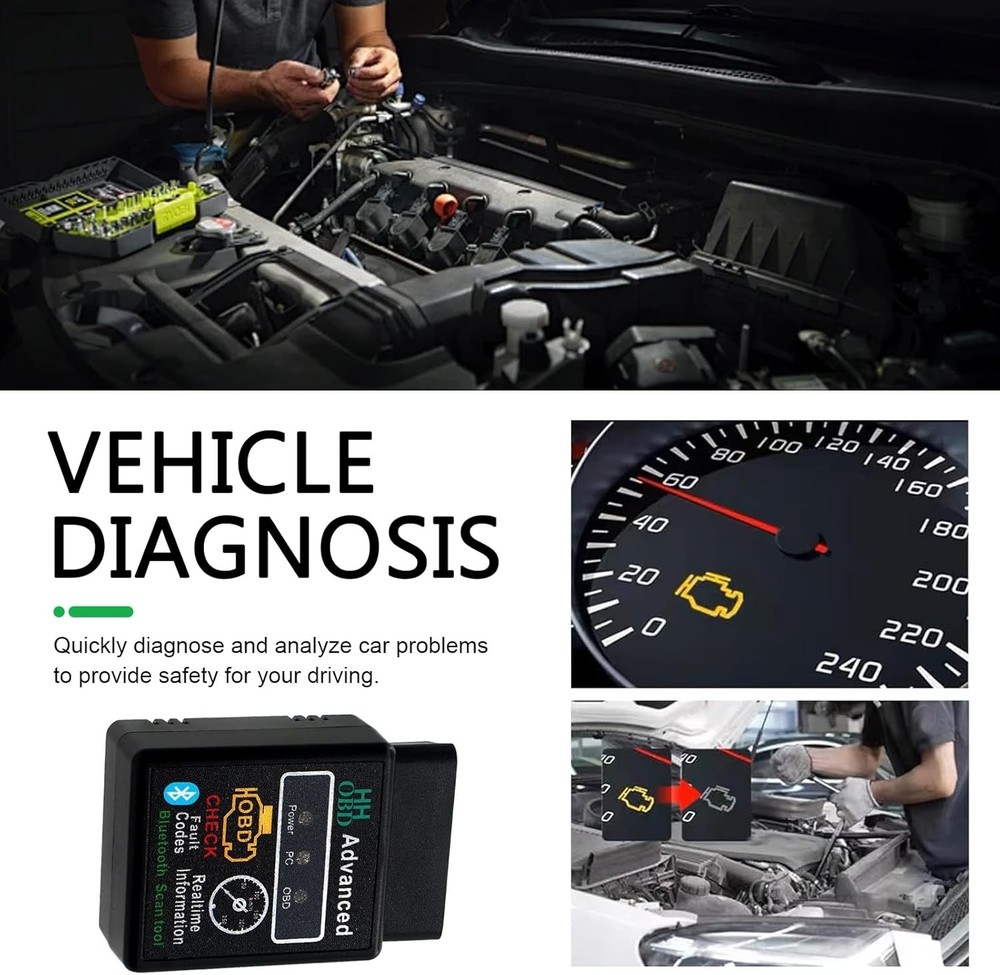 Car OBD2 Bluetooth Diagnostic Tool, Wireless Reset and Clear Fault Codes Device,