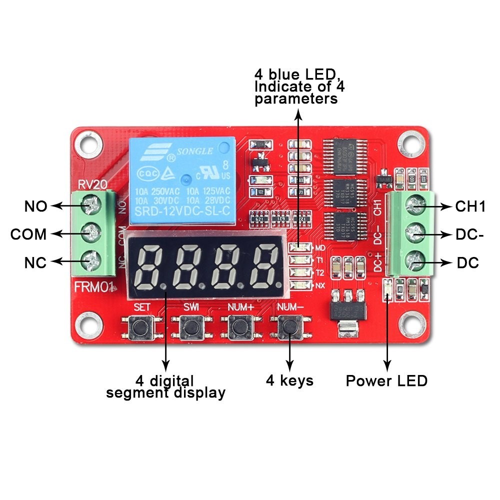 12V Programmable Timer Relay Module 18 Delay Modes Auto Control LED Display
