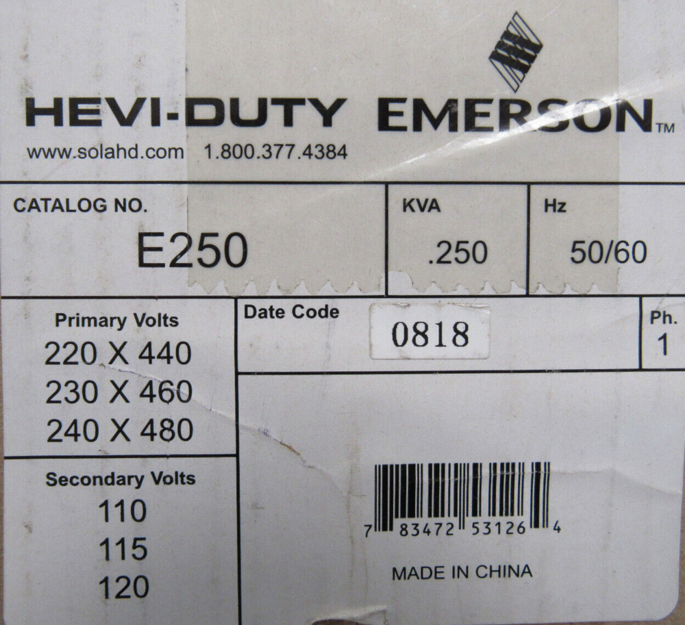 NEW EMERSON E250 TRANSFORMER .250KVA