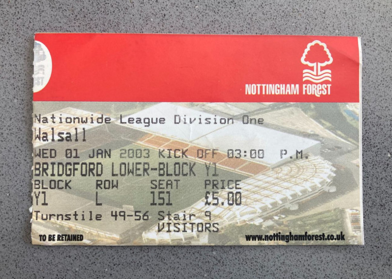 Nottingham Forest v Walsall 2002-03 Match Ticket