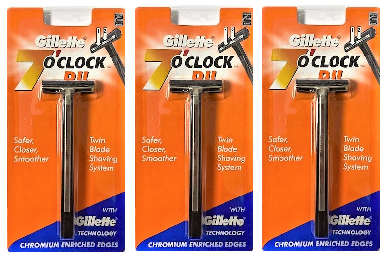 Gillette 7 Oclock PII Trac II Razor Handle (3 Pack)