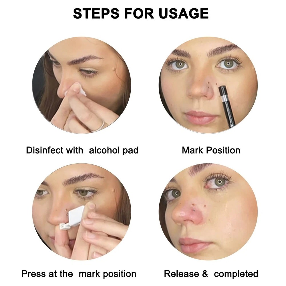 2 Pack Disposable Self Nose Piercing Tool With 10Pc Nose Rings Nose Piercing Kit