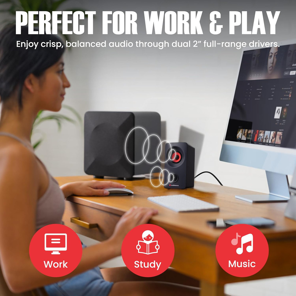 Desktop PC Speakers with Bluetooth 5.3, USB-C Plug & Play, 2.0 Stereo Computer S