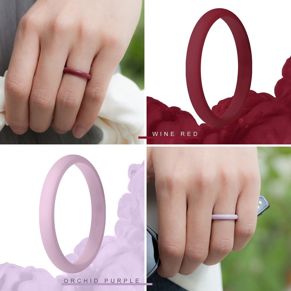 ThunderFit Women's Stackable Silicone Wedding Rings Thin 2.5mm Wide Multipack
