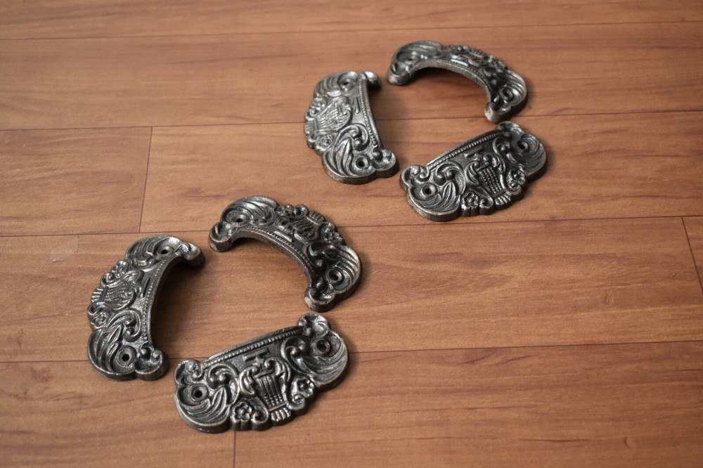 Victorian cast iron Cup cabinet drawer door knobs handles pull rustic 6 pcs