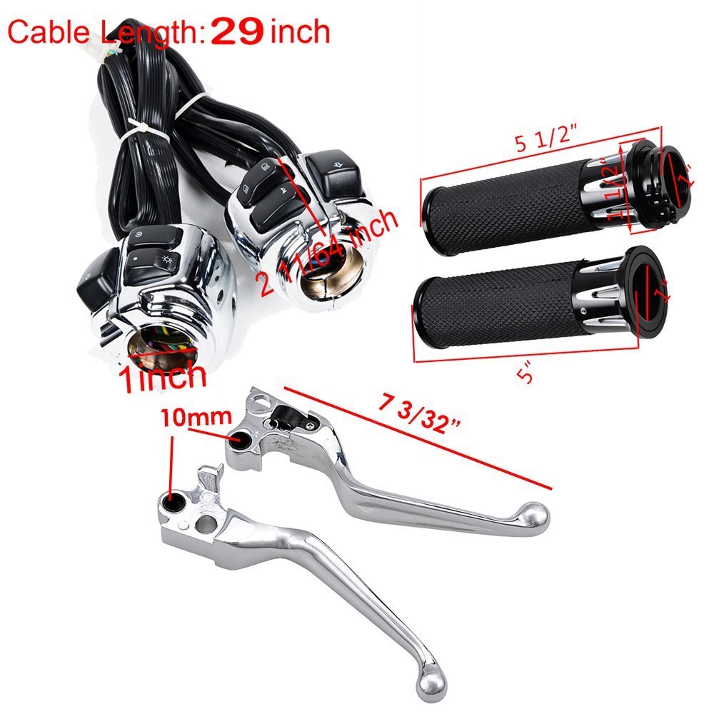 1" Handlebar Grips + Chrome Switch Controls + Brake Clutch Levers For Harley