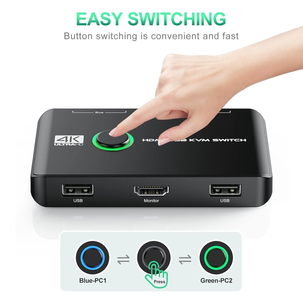 Versatile HDMI & USB KVM Switch for 2 PCs - Driver-Free Plug-and-Play Experience