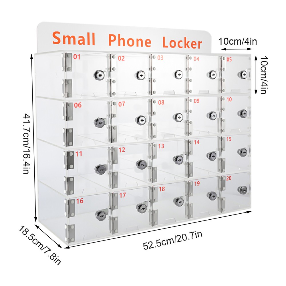 Rectangular Acrylic Cellphone Locker Clear Cell Phone Storage Box with Keys US
