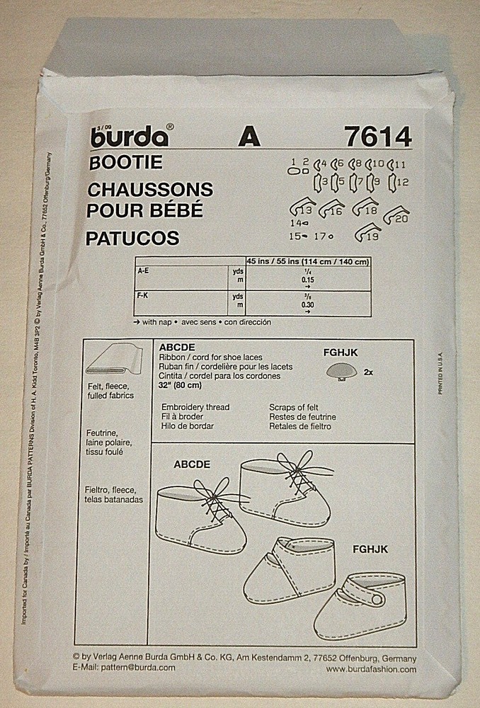 Burda 7614 Novelty Baby Booties UC FF
