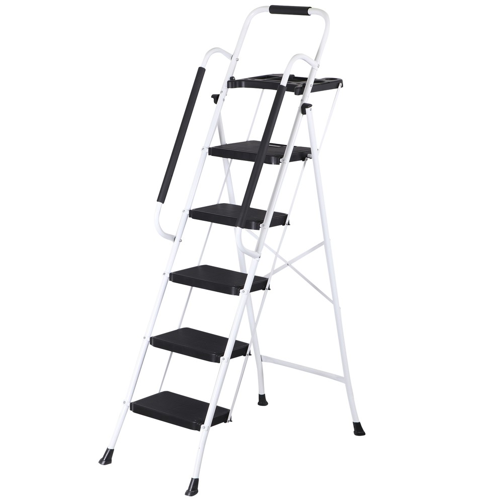 Step Ladder Folding 5-Step Ladder with Tool Platform Step Stool Lightweight