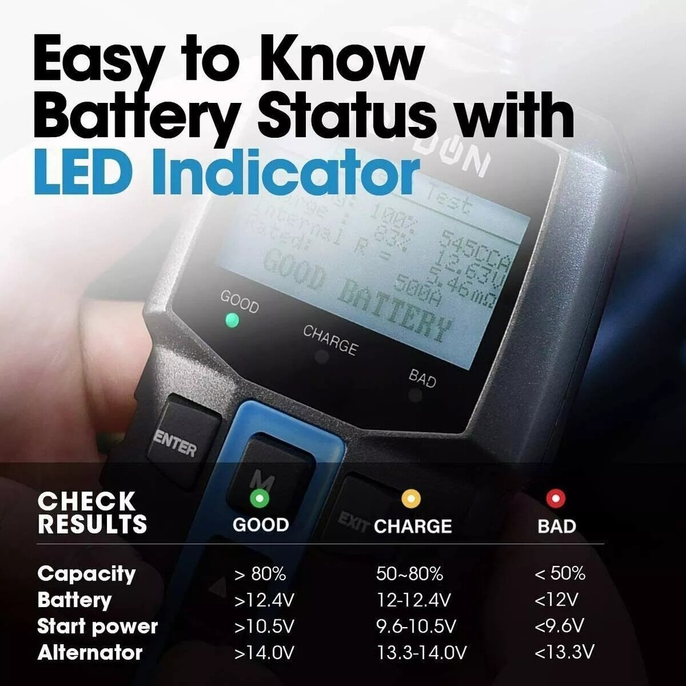 TOPDON BT100 12V Car Battery Tester Load & Charging System Analyzer 100-2000 CCA