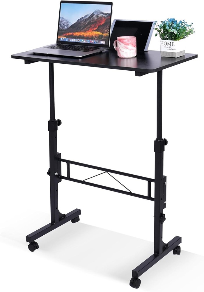 Standing Desk Adjustable Height, Mobile Stand Up Desks with Wheels Black