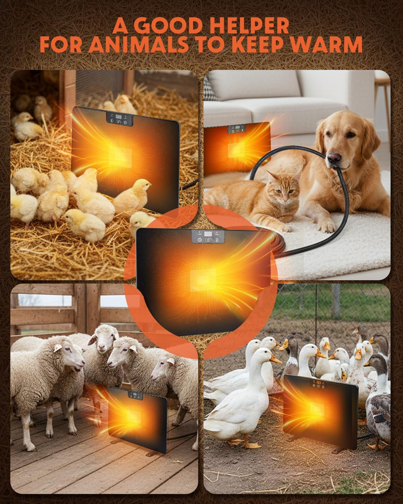 2026 Upgraded Chicken Coop Heater, 200W Chick Brooder Heating Plate with 5 Timin
