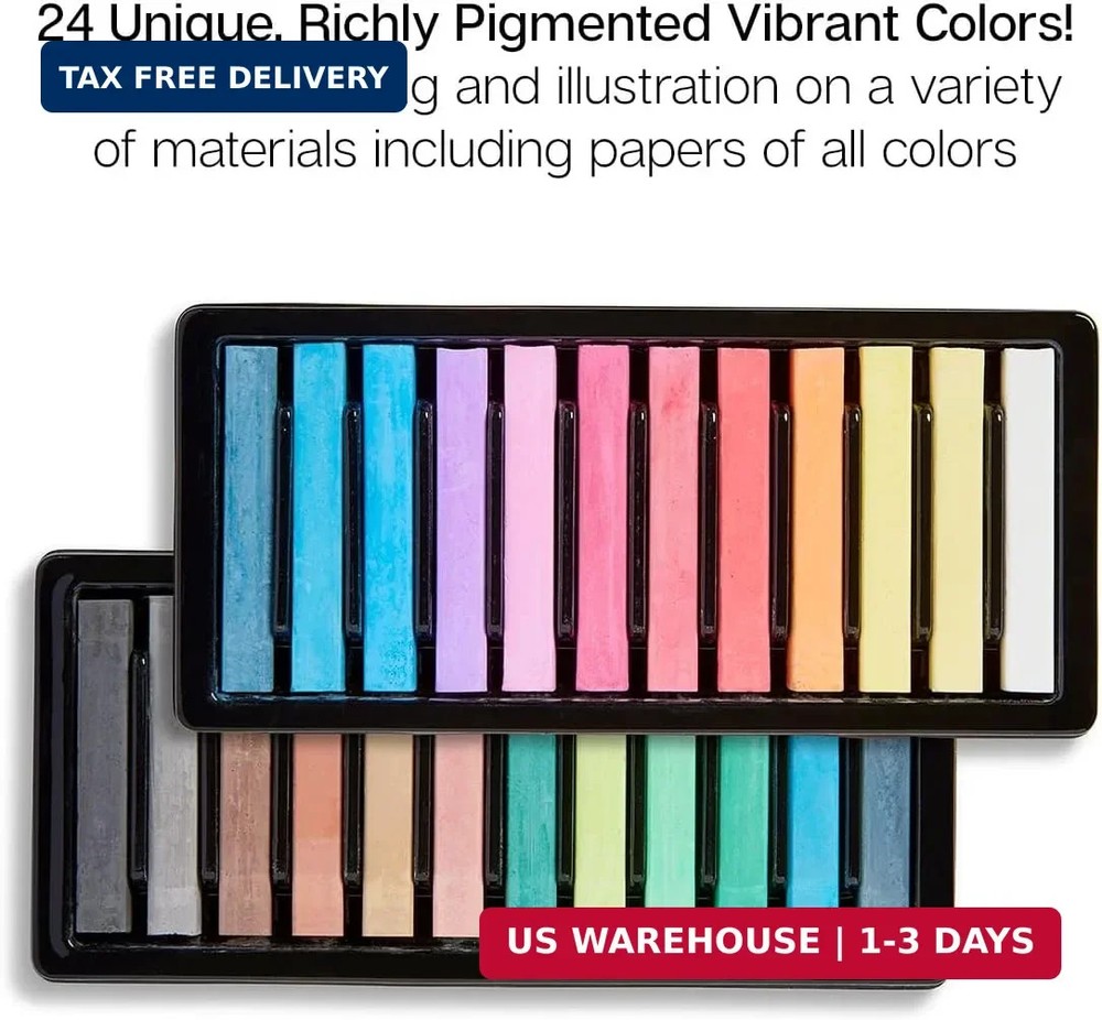 KINGART Pastels Studio Colored Square Chalk 24 Piece, (175-24)