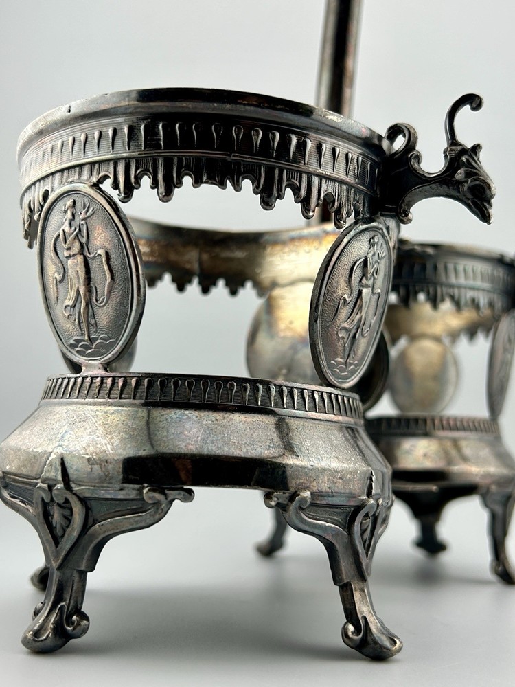Antique Victorian Silver Plate Double Condiment Cruet EAPG Insert Pickle Fork