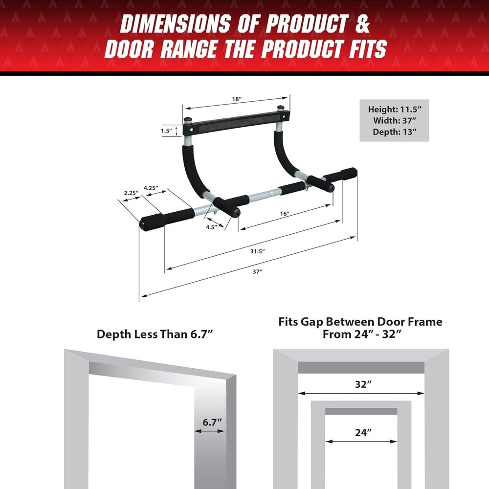 Iron Gym Pull Up Bars - Total Upper Body Workout Bar for Doorway, Adjustable ...
