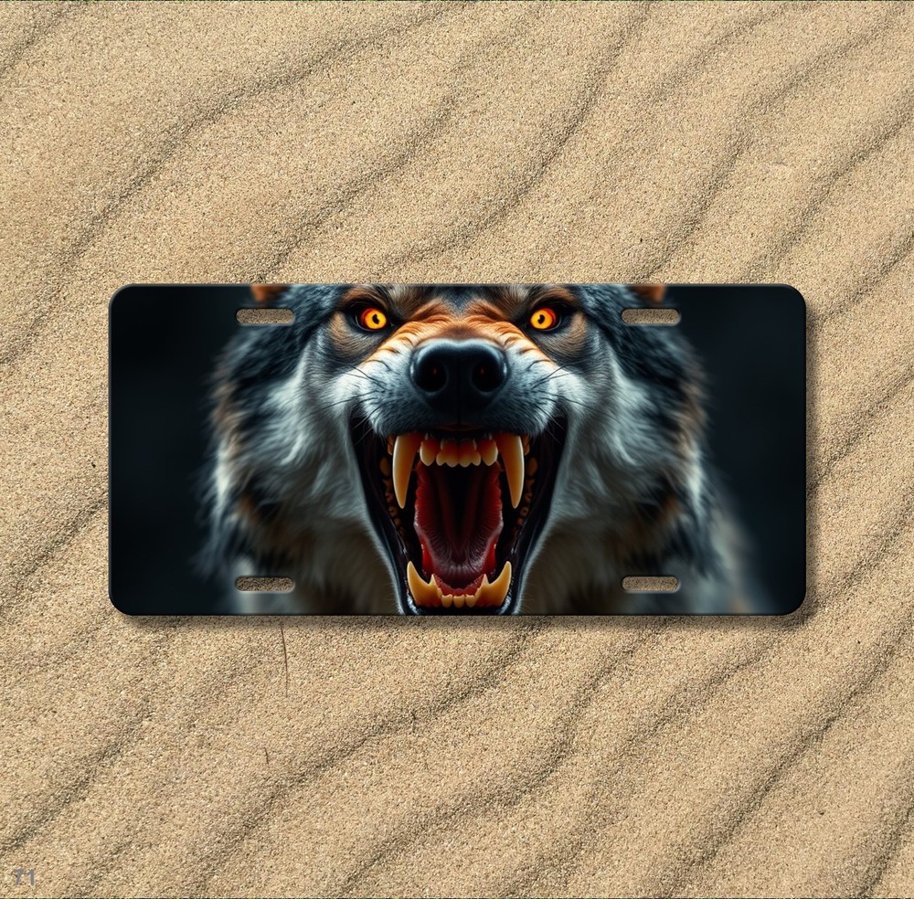 Hyperrealistic Wolf License Plate Fierce Expression Optional Text Front Plate Bi