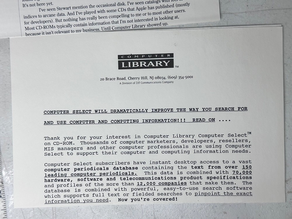 1991 Computer Select Demo Kit Mailer 5.25 Floppy Ziff Davis Tech Library Promo