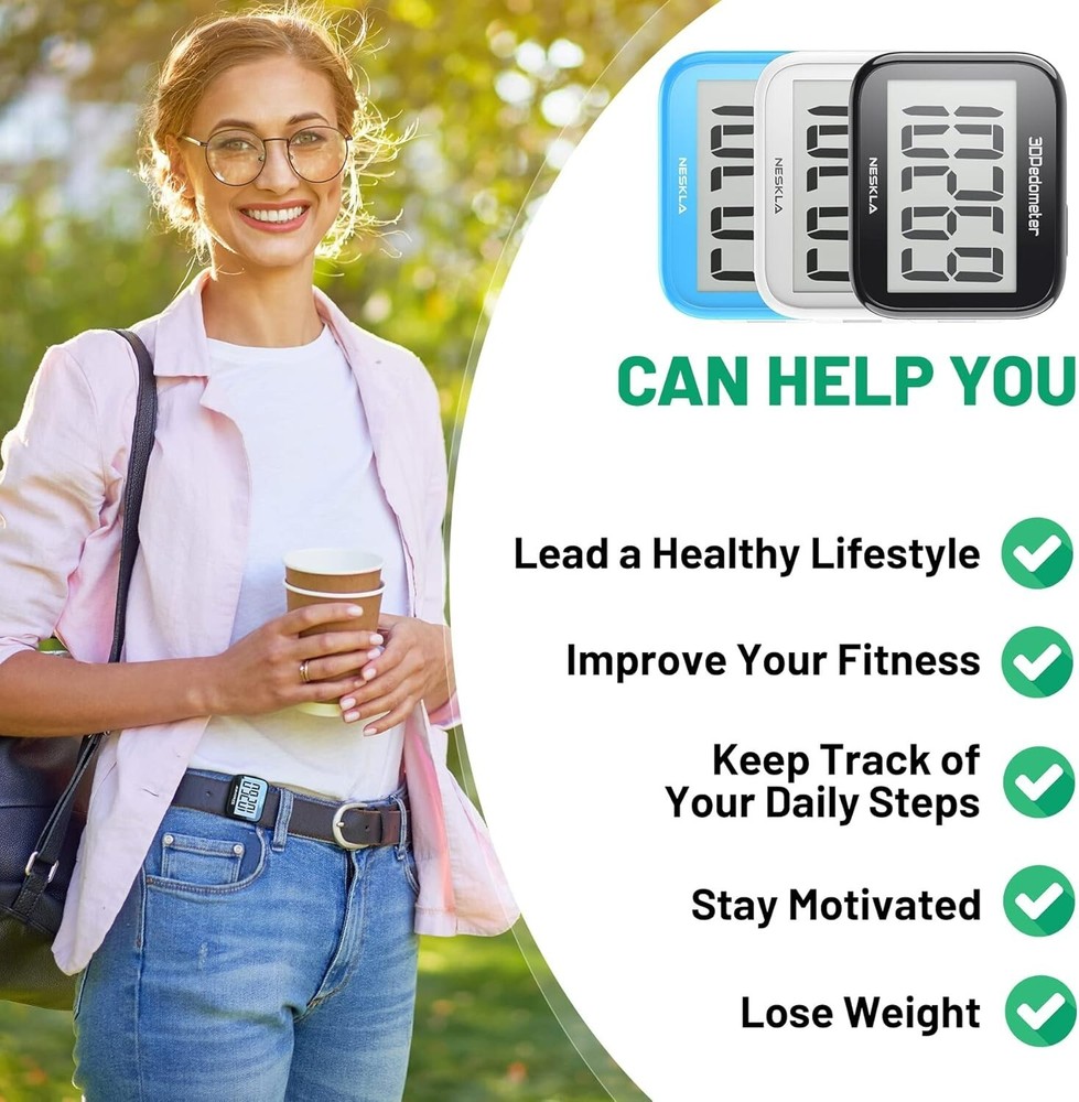 3D Pedometer for Walking, Simple Step Counter with Large Digital Display