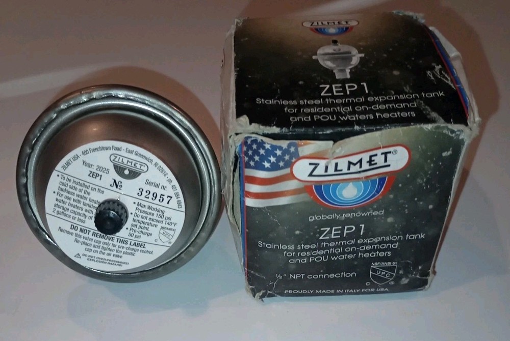 ZILMET ZEP1 - TANKLESS WATER HEATER EXPANSION TANK, 1/2" CONNECTION, NEW