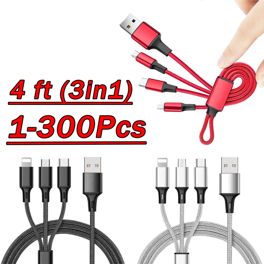 3in1 Fast USB Charging Cable Universal Multi Function iPhone 17 Charger Cord Lot