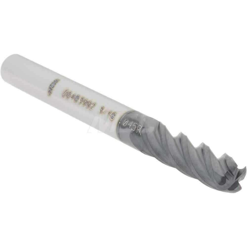 Accupro 3/16" Diam 4 Flute Single End Solid Carbide 0.045" Corner Radius End ...