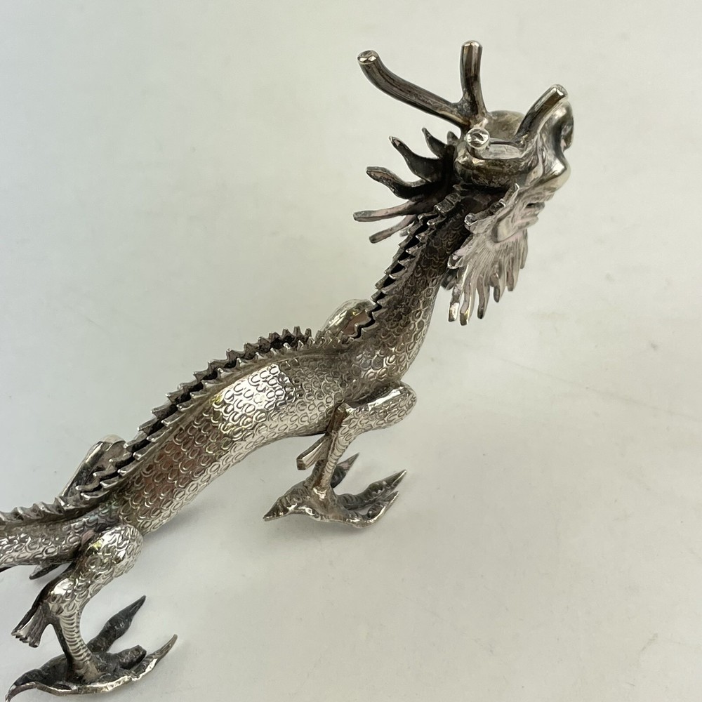 Antique Chinese Export Solid Silver Dragon Figures Miniature Possibly Wang Hing