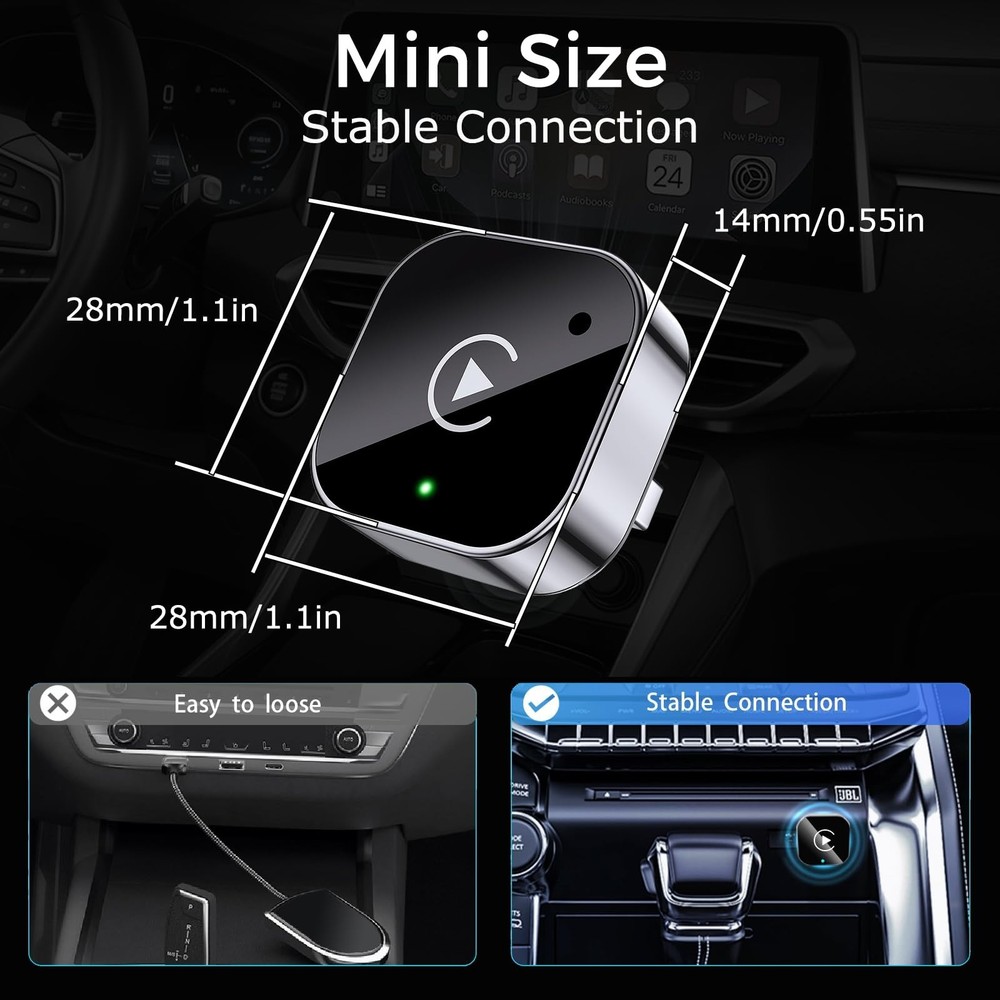 Wireless CarPlay Adapter for Apple iPhone & Android Auto USB Adapter Plug & Play