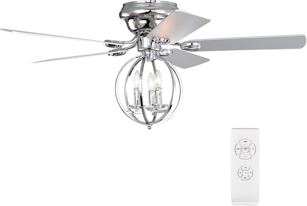 Cuculidae 52”Ceiling Fans with Lights Remote Control 3 Speeds Silver