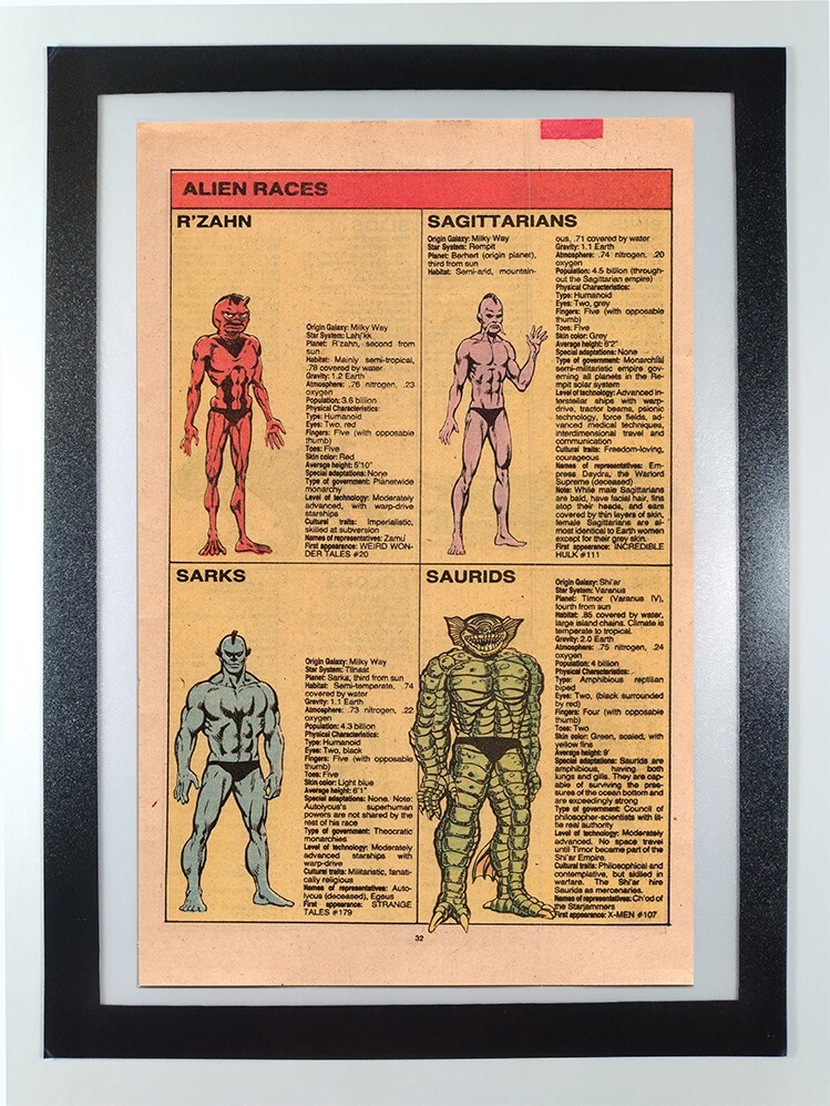 Alien Races Official Handbook Marvel Universe - Framed Comic Page
