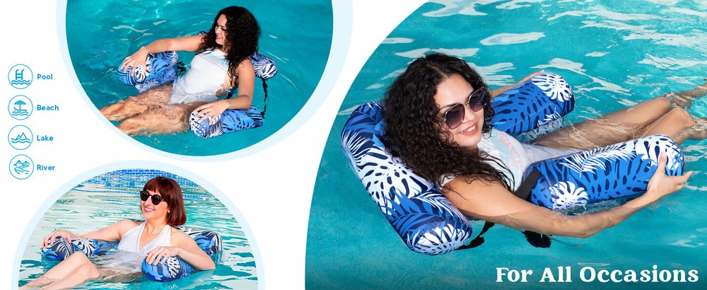 Inflatable Floating Bed Float Chair Beach Swimming Pool Raft Maple Leaf Blue