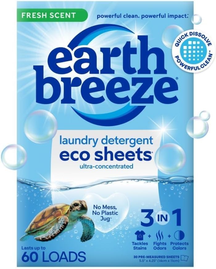Earth Breeze Laundry Detergent Sheets Fresh Scent - 60 Loads Eco Liquidless...