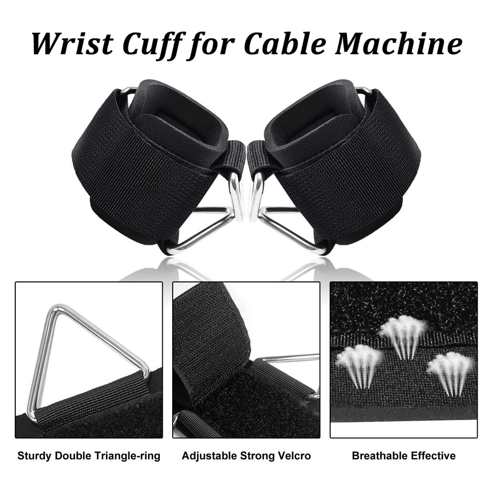 2Pack Wrist Cuffs for Cable Machine, Adjustable Neoprene Padding, One Size Fi...