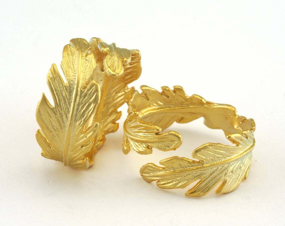 Leaf Adjustable Ring Matte Gold Plated brass (19mm 9US size - Adjustable ) 3217
