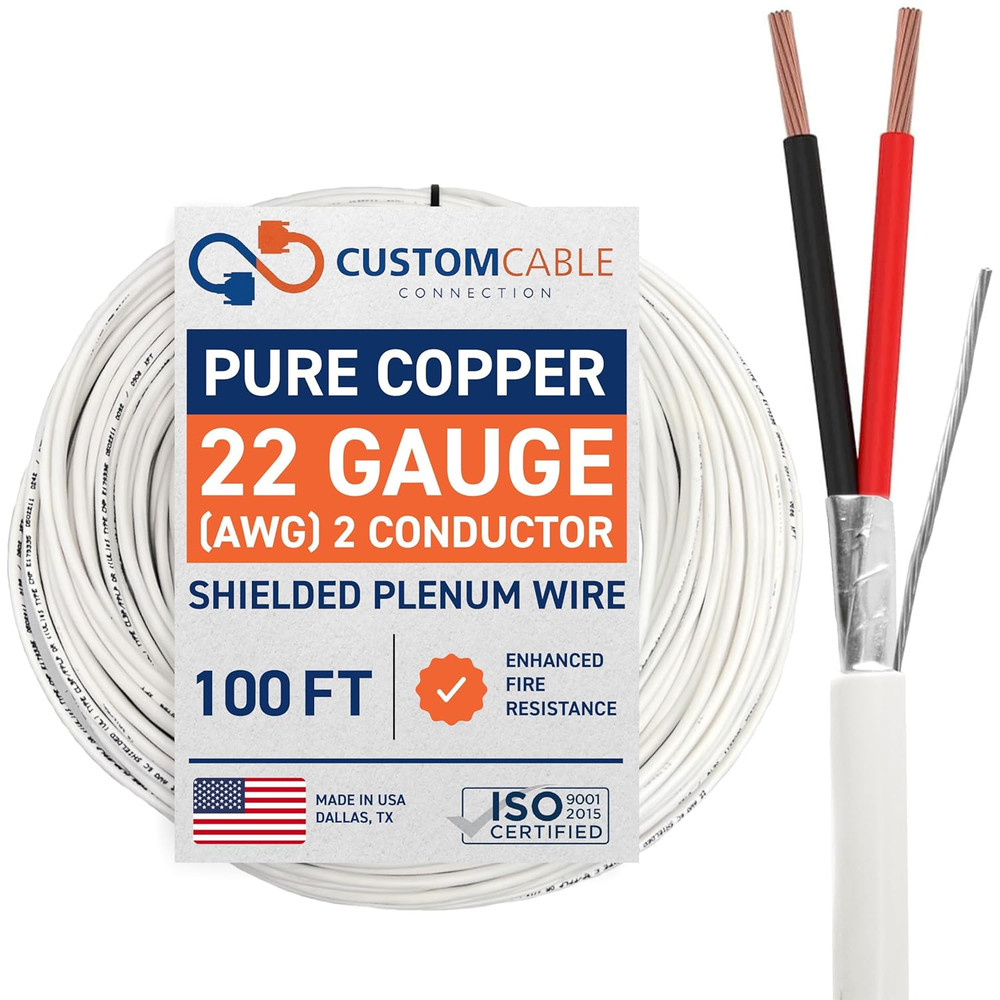 22 AWG 2 Conductor Stranded Shielded Plenum Cable White