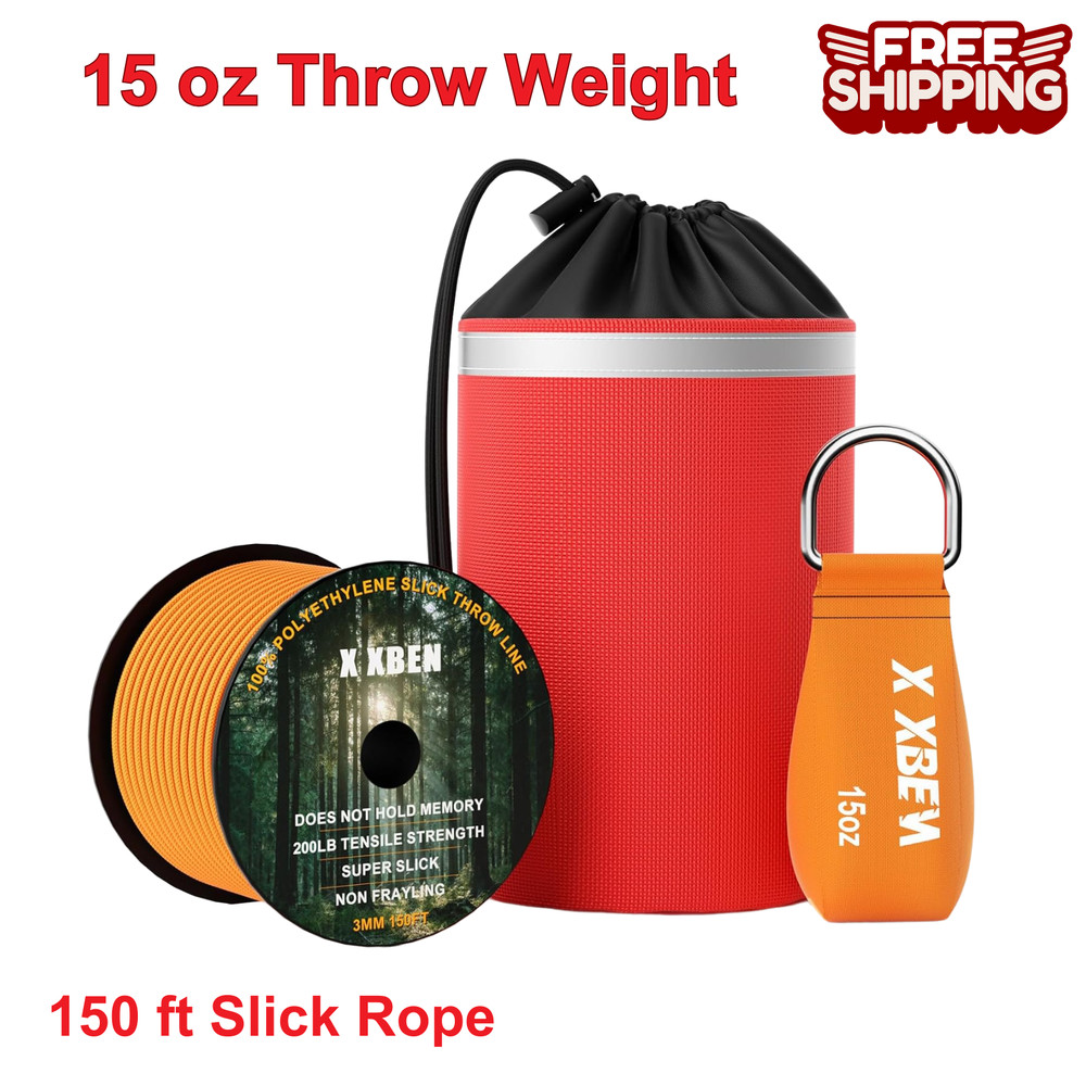 Throw Line Kit Polyester 150 ft Rope 15 Oz Weight Storage Bag for Tree Climbing