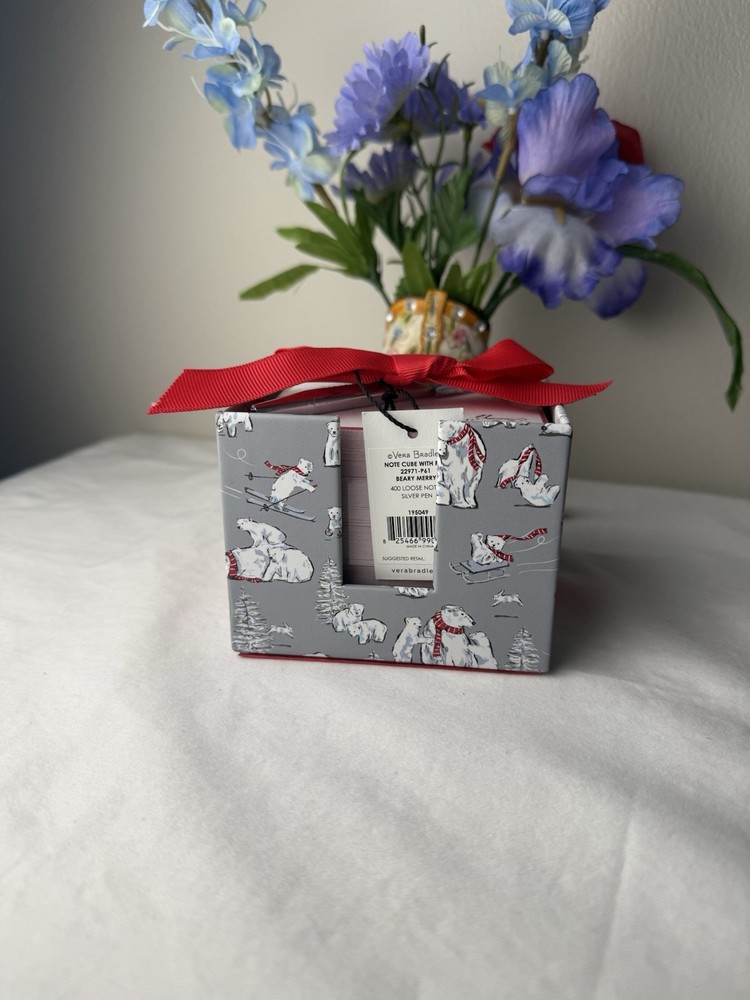 Vera Bradley Beary Merry Take Note Cube with Pen NWT