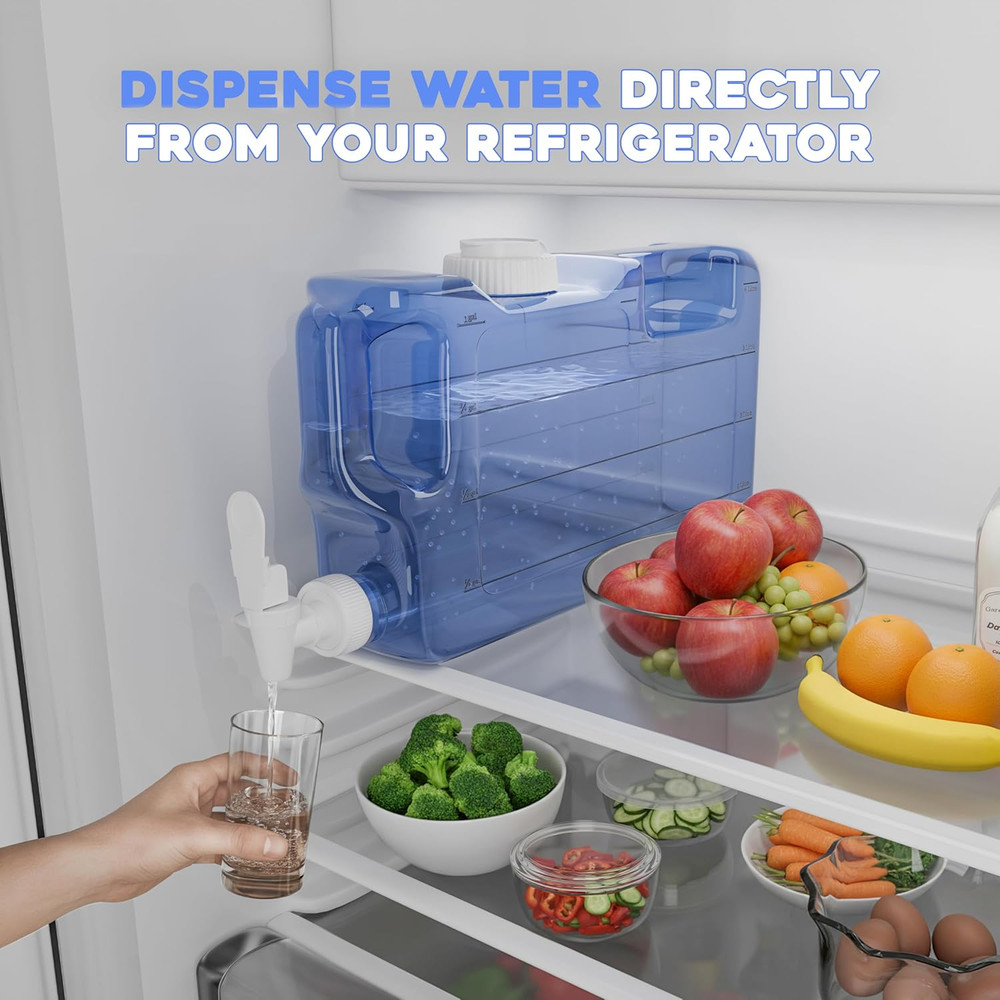 Refrigerator Water Dispenser 1.1 Gallon Bottle with 2 Spigots - BPA Free Plastic