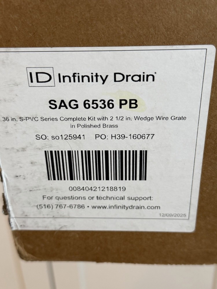 Infinity Drain 36" S-AG 65 Linear Drain Complete Kit with 2 1/2 Wedge Wire Grate
