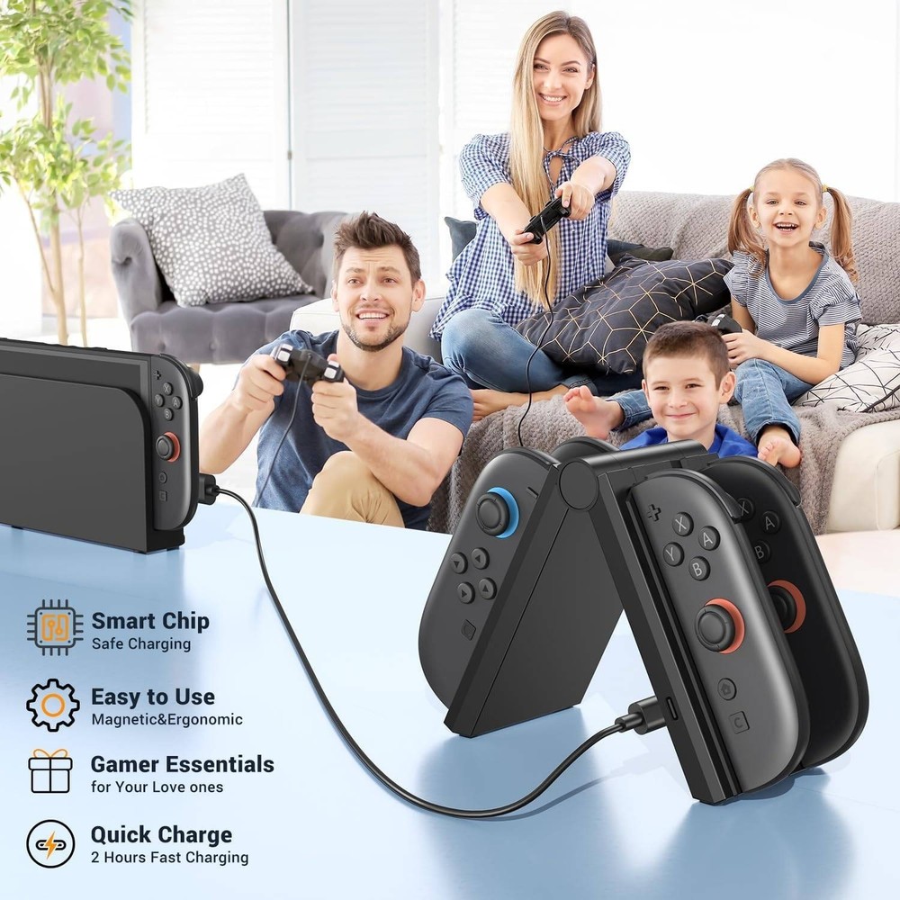 Switch 2 Joy-Con Charging Dock 4-in-1 Foldable Controller Charger Station Black