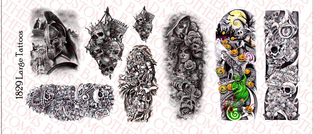 1/18 Scale Custom Tattoos: Large Tattoos variety pack - Waterslide Decals
