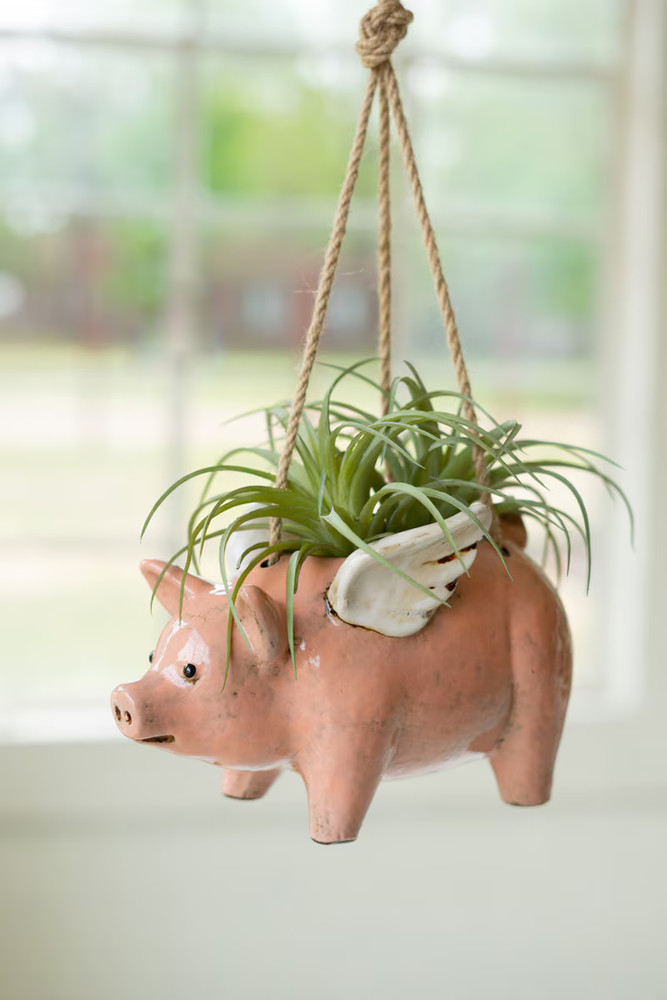 Ceramic Flying Pig Hanging Planter