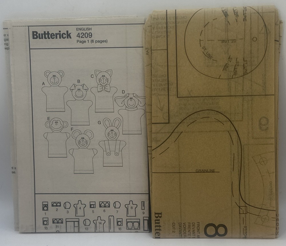 Butterick Sewing Pattern B4209 Hand Puppets Doll Pattern UNCUT