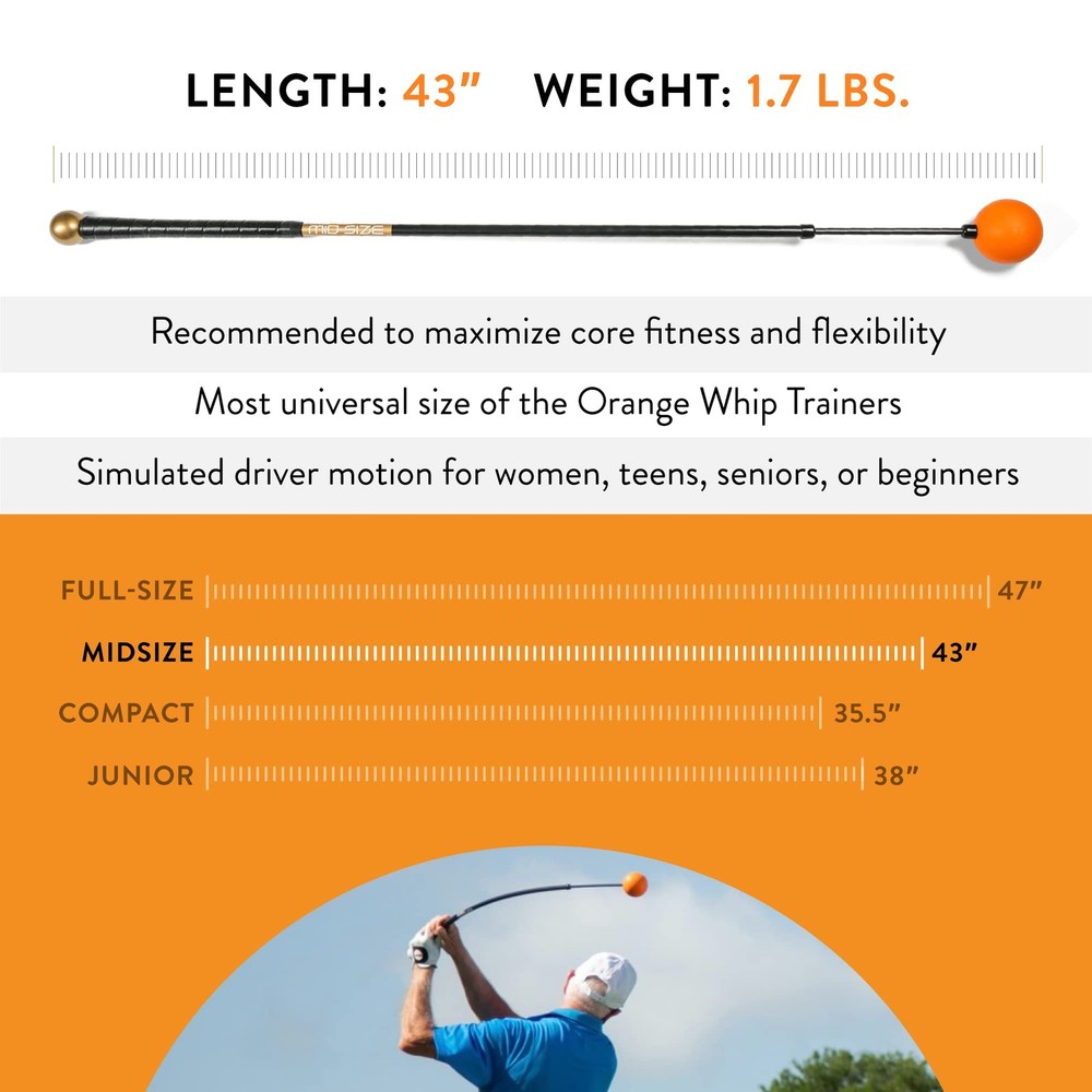 Orange Whip Mid-Size Golf Swing Trainer Aid for Improved Rhythm, Flexibility,