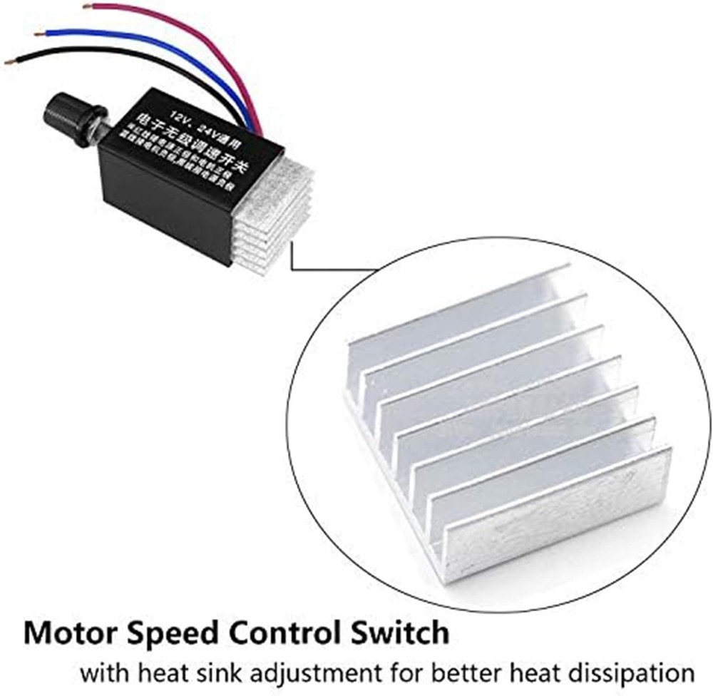 DC Motor Speed Controller Universal 12V 24V 10A Electronic Stepless black