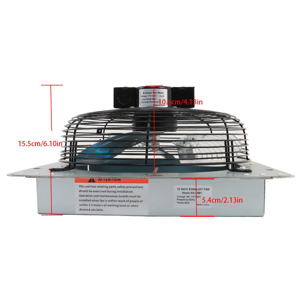 12" Wall Mounted Shutter Exhaust Fan 940CFM Aluminum High Speed With Controller