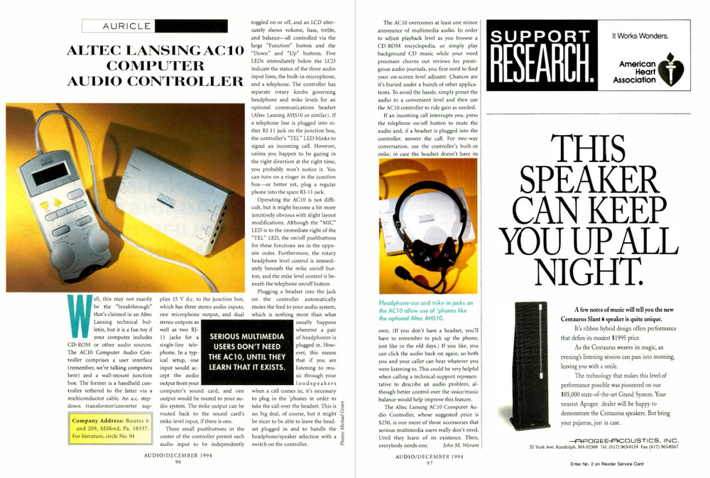 Rare 1994 Vintage Altec Lansing Computer Audio Controller AC10 with original box