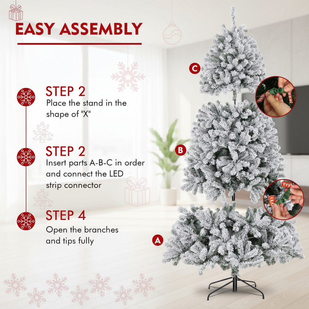 6ft Pre-lit Artificial Flocked Christmas Tree w/8 Adjustable Flash Rate Modes US
