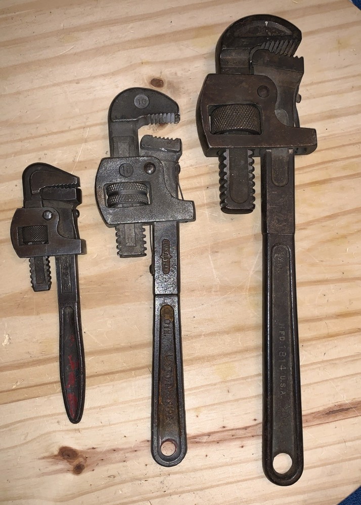 3 Vintage Pipe Wrenches- 7", 10" And 14"